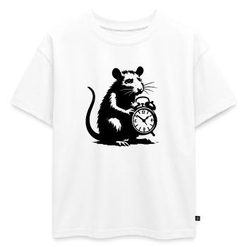 Rat stressé et réveil - T-shirt enfant oversize en coton biologique Premium - blanc - Devant - AI Model Kid Male (0cm)