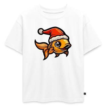 Noël du poisson rouge - T-shirt enfant oversize en coton biologique Premium - blanc - Devant - AI Model Kid Male (0cm)