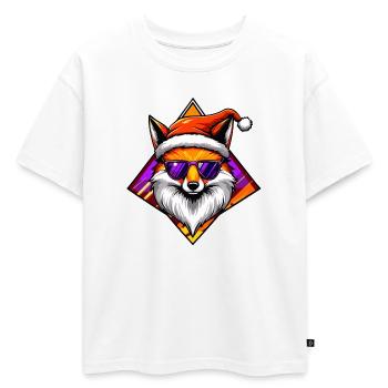 Fox Santa Swag - T-shirt enfant oversize en coton biologique Premium - blanc - Devant - AI Model Kid Male (0cm)