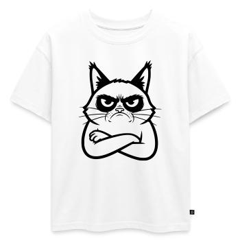 Illustration de dessins dessinés en dessins dessinés de lignes de chat - T-shirt enfant oversize en coton biologique Premium - blanc - Devant - AI Model Kid Male (0cm)