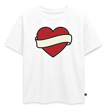 Vecteur de défilement de la bannière de cœur tatoué - T-shirt enfant oversize en coton biologique Premium - blanc - Devant - AI Model Kid Male (0cm)