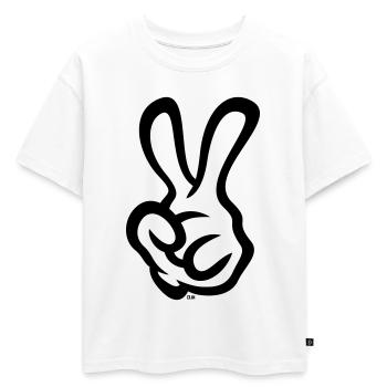 Signaux de la main de la victoire (Main gauche / 1C) - T-shirt enfant oversize en coton biologique Premium - blanc - Devant - AI Model Kid Male (0cm)