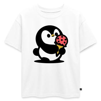 Petit manchot avec de la glace - T-shirt enfant oversize en coton biologique Premium - blanc - Devant - AI Model Kid Male (0cm)