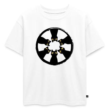 Cercle du regard félin : Des yeux des ténèbres - T-shirt enfant oversize en coton biologique Premium - blanc - Devant - AI Model Kid Male (0cm)