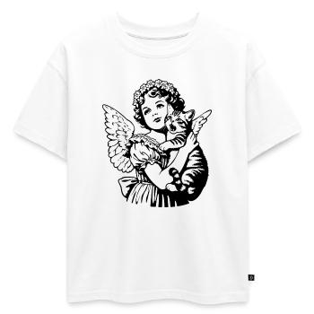 Ange avec chat – Illustration vintage de chérubin - T-shirt enfant oversize en coton biologique Premium - blanc - Devant - AI Model Kid Male (0cm)