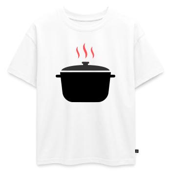 Cuisson à la vapeur dans une casserole - T-shirt enfant oversize en coton biologique Premium - blanc - Devant - AI Model Kid Male (0cm)