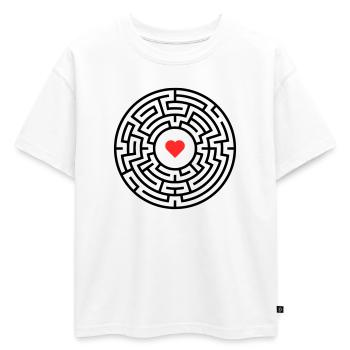 Labyrinthe du Labyrinthe Heart Maze - T-shirt enfant oversize en coton biologique Premium - blanc - Devant - AI Model Kid Male (0cm)