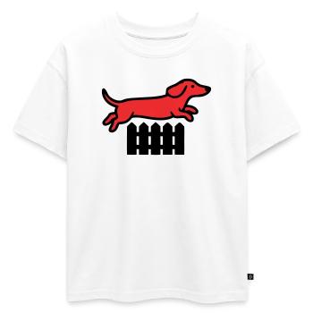 Agilité au saut de clôture teckel - T-shirt enfant oversize en coton biologique Premium - blanc - Devant - AI Model Kid Male (0cm)