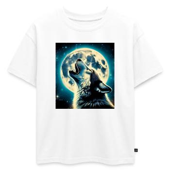 Le loup hurle à la pleine lune - T-shirt enfant oversize en coton biologique Premium - blanc - Devant - AI Model Kid Male (0cm)