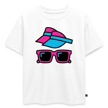 Ensemble de lunettes pare-soleil des années 80 - T-shirt enfant oversize en coton biologique Premium - blanc - Devant - AI Model Kid Male (0cm)