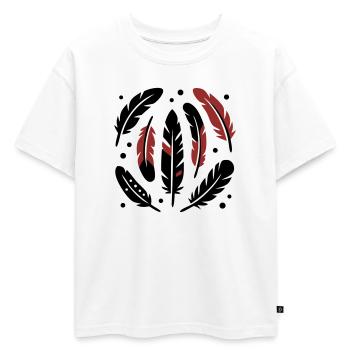 Logo du cercle de plumes d’oiseau - T-shirt enfant oversize en coton biologique Premium - blanc - Devant - AI Model Kid Male (0cm)