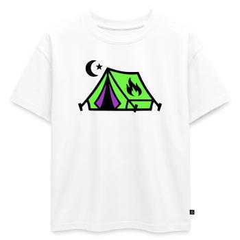 Icône du Festival du feu de camp de la tente - T-shirt enfant oversize en coton biologique Premium - blanc - Devant - AI Model Kid Male (0cm)