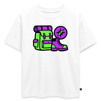 Graphique de boussole pour sac à dos de randonnée - T-shirt enfant oversize en coton biologique Premium - blanc - Devant - AI Model Kid Male (0cm)