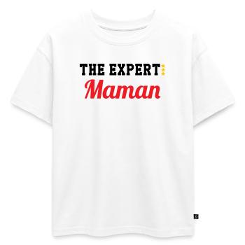 Maman l'experte - T-shirt enfant oversize en coton biologique Premium - blanc - Devant - AI Model Kid Male (0cm)