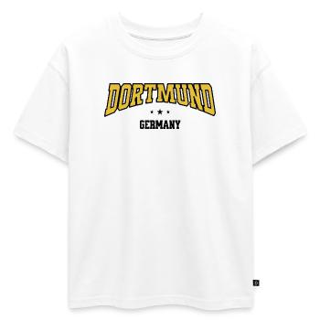 Conception de la police courbe Dortmund - T-shirt enfant oversize en coton biologique Premium - blanc - Devant - AI Model Kid Male (0cm)