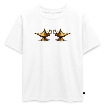 Lampes à huile dorées - T-shirt enfant oversize en coton biologique Premium - blanc - Devant - AI Model Kid Male (0cm)