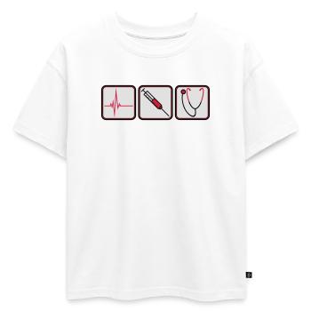 Docteur 3 boutons seringue logo Écoute du stéthoscope - T-shirt enfant oversize en coton biologique Premium - blanc - Devant - AI Model Kid Male (0cm)
