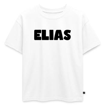 Nom d’Elias - T-shirt enfant oversize en coton biologique Premium - blanc - Devant - AI Model Kid Male (0cm)