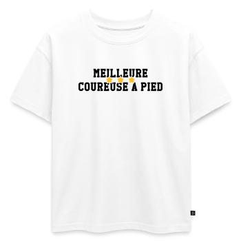Course à Pied / Running / Jogging / Coureur - T-shirt enfant oversize en coton biologique Premium - blanc - Devant - AI Model Kid Male (0cm)