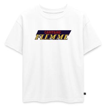 Capitaine flemme - T-shirt enfant oversize en coton biologique Premium - blanc - Devant - AI Model Kid Male (0cm)