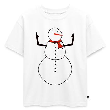 Bonhomme de neige avec écharpe rouge - T-shirt enfant oversize en coton biologique Premium - blanc - Devant - AI Model Kid Male (0cm)