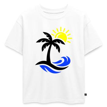 Océan Palm Tree Beach - T-shirt enfant oversize en coton biologique Premium - blanc - Devant - AI Model Kid Male (0cm)