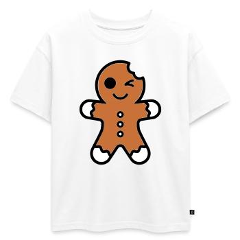 Drôle mordu bonhomme en pain d’épice noël - T-shirt enfant oversize en coton biologique Premium - blanc - Devant - AI Model Kid Male (0cm)