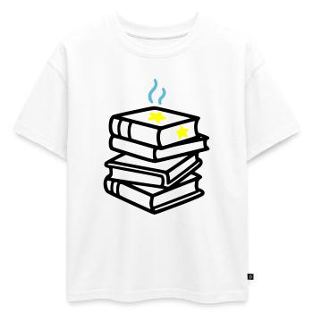 Club de lecture de la Fantasy Star Stack of Books - T-shirt enfant oversize en coton biologique Premium - blanc - Devant - AI Model Kid Male (0cm)