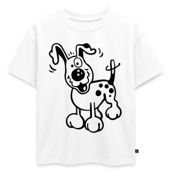 Chien heureux - T-shirt enfant oversize en coton biologique Premium - blanc - Devant - AI Model Kid Male (0cm)