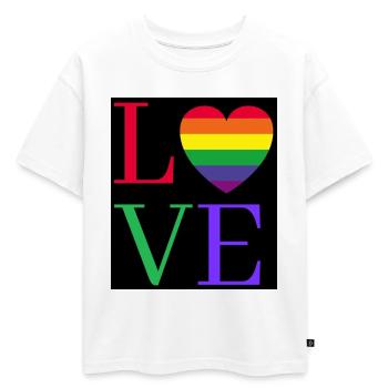 Autocollant Rainbow Love Heart Pride - T-shirt enfant oversize en coton biologique Premium - blanc - Devant - AI Model Kid Male (0cm)