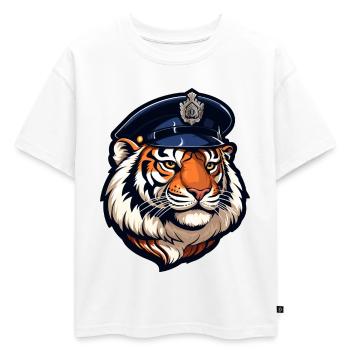 Policier tigre - T-shirt enfant oversize en coton biologique Premium - blanc - Devant - AI Model Kid Male (0cm)