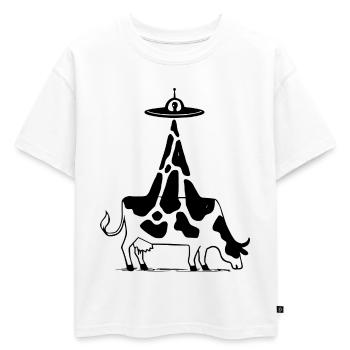 Vache extraterrestre OVNI vintage - T-shirt enfant oversize en coton biologique Premium - blanc - Devant - AI Model Kid Male (0cm)