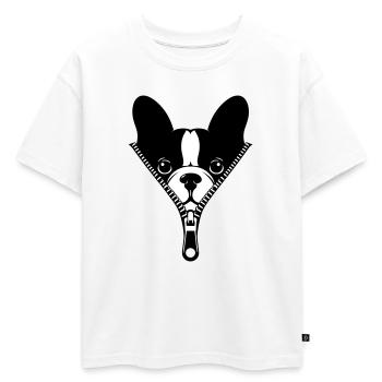 Bouledogue Français dans une fermeture éclair - T-shirt enfant oversize en coton biologique Premium - blanc - Devant - AI Model Kid Male (0cm)