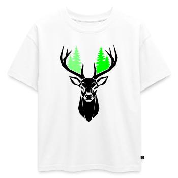 Sapins de tête de cerf Vert naturel - T-shirt enfant oversize en coton biologique Premium - blanc - Devant - AI Model Kid Male (0cm)