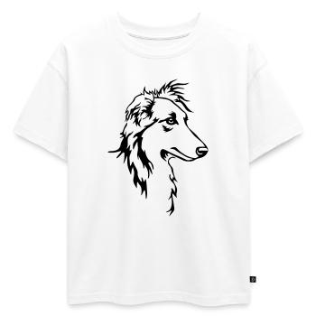 Tête de whippet cheveux longs - T-shirt enfant oversize en coton biologique Premium - blanc - Devant - AI Model Kid Male (0cm)