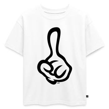 Index levé (doigt / main gauche / 1C) - T-shirt enfant oversize en coton biologique Premium - blanc - Devant - AI Model Kid Male (0cm)