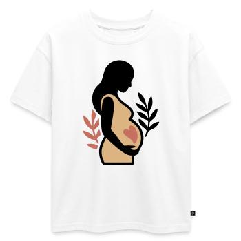 Silhouette de ventre de bébé femme enceinte - T-shirt enfant oversize en coton biologique Premium - blanc - Devant - AI Model Kid Male (0cm)