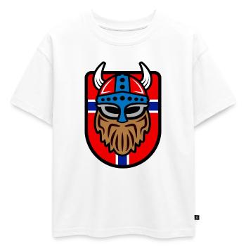 Logo viking cool avec drapeau norvégien - T-shirt enfant oversize en coton biologique Premium - blanc - Devant - AI Model Kid Male (0cm)