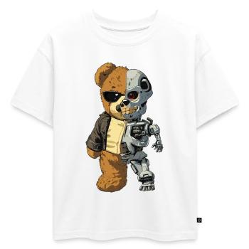 Ours Robot Cyborg - T-shirt enfant oversize en coton biologique Premium - blanc - Devant - AI Model Kid Male (0cm)