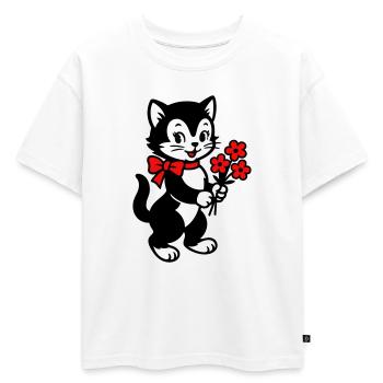 Chat noir avec ruban rouge - T-shirt enfant oversize en coton biologique Premium - blanc - Devant - AI Model Kid Male (0cm)