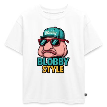 T-shirt de dessins animés Blobby style - T-shirt enfant oversize en coton biologique Premium - blanc - Devant - AI Model Kid Male (0cm)