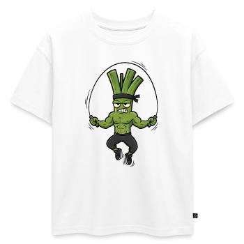 Sport sportif pour amateurs d’oignons à la corde à sauter à la corde - T-shirt enfant oversize en coton biologique Premium - blanc - Devant - AI Model Kid Male (0cm)