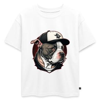Bulldog streetwear casquette - T-shirt enfant oversize en coton biologique Premium - blanc - Devant - AI Model Kid Male (0cm)