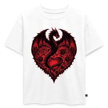 Cœur Dragon romantique amoureux Amour - T-shirt enfant oversize en coton biologique Premium - blanc - Devant - AI Model Kid Male (0cm)