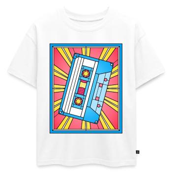 Illustration de cassette en vitrail - T-shirt enfant oversize en coton biologique Premium - blanc - Devant - AI Model Kid Male (0cm)