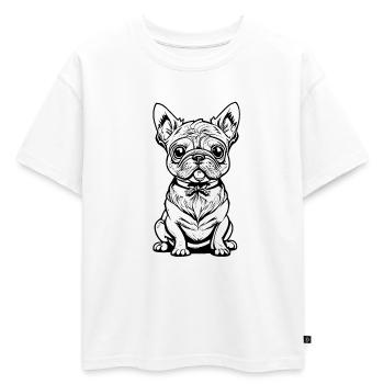 Chien assis mignon - T-shirt enfant oversize en coton biologique Premium - blanc - Devant - AI Model Kid Male (0cm)