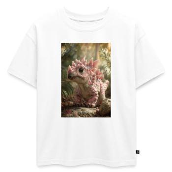 Stégosaure rose dans la Forêt des Braises - T-shirt enfant oversize en coton biologique Premium - blanc - Devant - AI Model Kid Male (0cm)