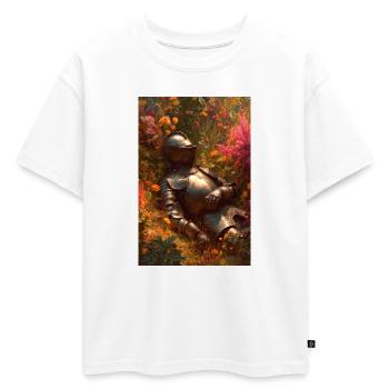 Chevalier dans le jardin floral - T-shirt enfant oversize en coton biologique Premium - blanc - Devant - AI Model Kid Male (0cm)