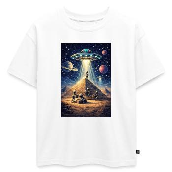 OVNI de la pyramide extraterrestre - T-shirt enfant oversize en coton biologique Premium - blanc - Devant - AI Model Kid Male (0cm)