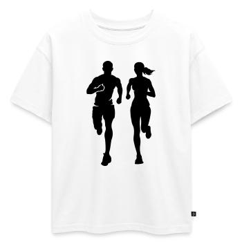 Marathon par équipe Marathon Silhouette - T-shirt enfant oversize en coton biologique Premium - blanc - Devant - AI Model Kid Male (0cm)